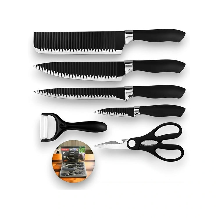 Kit 6 Peças - Conjunto Profissional de Facas e Utensílios de Cozinha em Aço Carbono